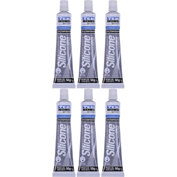 Silicone Acético Alta Temperatura 50G 6 Unidades Cinza Tekbond
